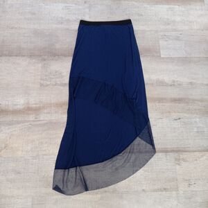 BCBG MaxAzria Blue Ribbed Knit Long Asymmetrical Hem Sheer Skirt Sz S